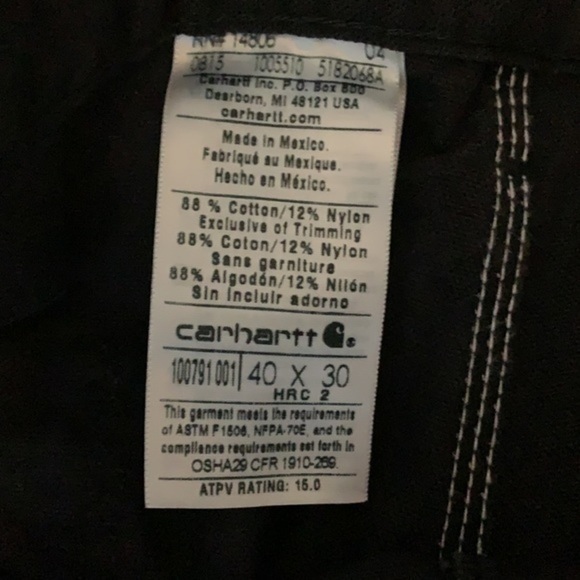 Carhartt black mens size 40 Flame Resistant Washed Dungaree - Picture 7 of 10